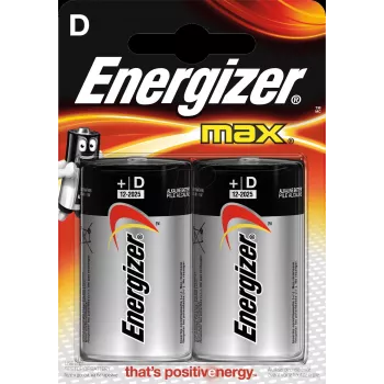 Ühekordne patarei Energizer MAX D Leelispatarei 1,5 V, D-suurus, 2 tk, silindriline, 139 g, 10-aastane säilivusaeg