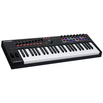 M-Audio Oxygen Pro 49 MIDI klaviatuurkontroller — 49 klahvi, 16 padja, 9 faderit, OLED-ekraan, USB, MIDI-väljund