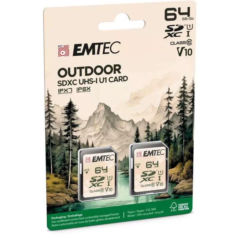 Flash Memory Emtec 64GB UHS-I U1 V10 Outdoor ECMSD64GXCU1ORP