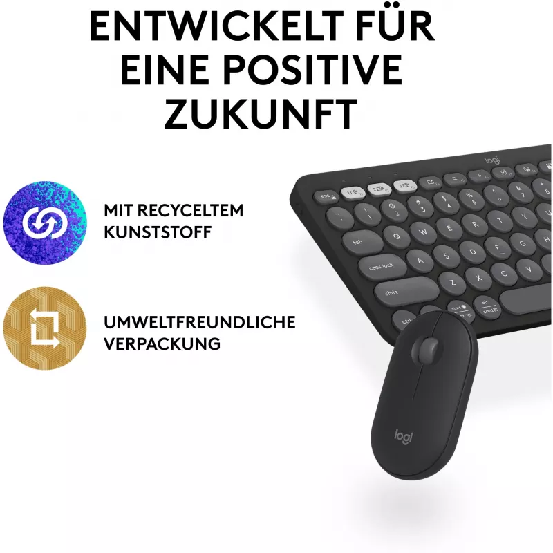 Logitech Pebble 2 Combo juhtmeta klaviatuur ja hiir QWERTZ saksa grafiit