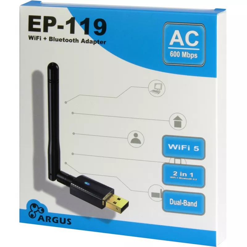 USB Wi‑Fi / Bluetooth-adapter INTER-TECH EP-119, Wi‑Fi 5 (802.11ac) kaheribaline 600 Mbit/s