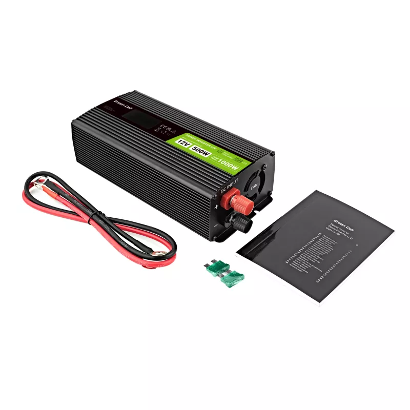 Green Cell pingemuundur PowerInverter LCD 12 V 500W/1000W auto inverter ekraaniga - puhta siinusega toiteadapter/inverter Auto Must