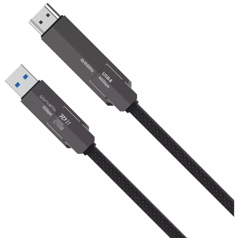 USB4 HDMI kaabel 4smarts ComboCord 240W 1,5 m – USB4-lt HDMI-le, 240W toiteedastus, 1,5 m pikkus