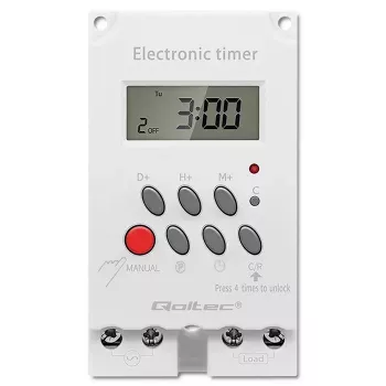 DIN-liistule paigaldatav elektrooniline taimer QOLTEC PC0629 — 24 V toide, 16 A väljund
