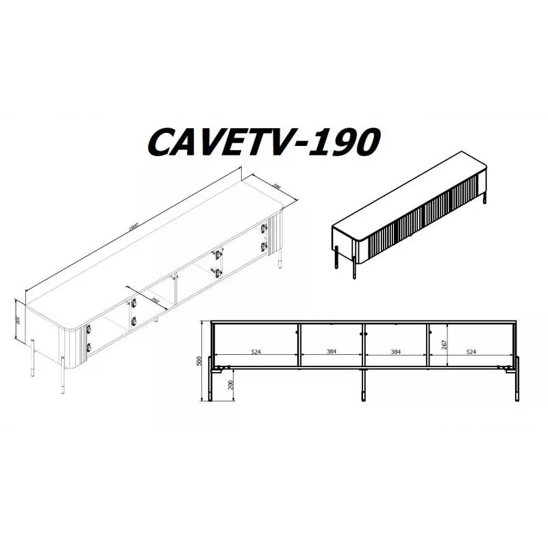 Cama VERA TV-kapp 190x40x50 kašmiir matt