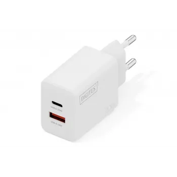 AC-USB-laadija DIGITUS 20 W, 1x USB-C, 1x USB-A, sisend 100–240 V, valge