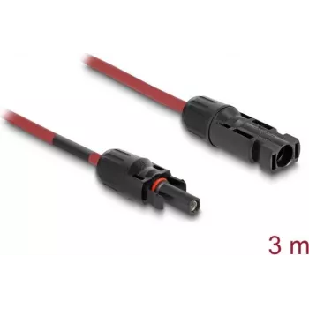 Kaabel DELOCK 90971 päikesepaneeli tarvik, 3 m, 4 mm² sooned, DL4 isane–emane, 1000 V DC, punane/must