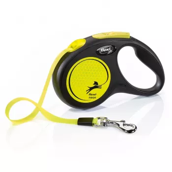 Sissetõmmatav rihm Flexi New NEON 5 m – lindirihm, väikestele koertele kuni 15 kg, must/kollane