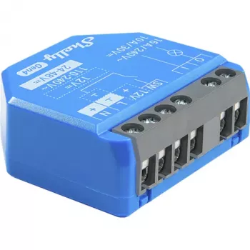 Nutikas lüliti Shelly 1 Gen4 — juhtmevaba 240 V AC, Wi‑Fi 2.4 GHz, Bluetooth 5.0, ZigBee, plastikust korpus 42×16×37 mm