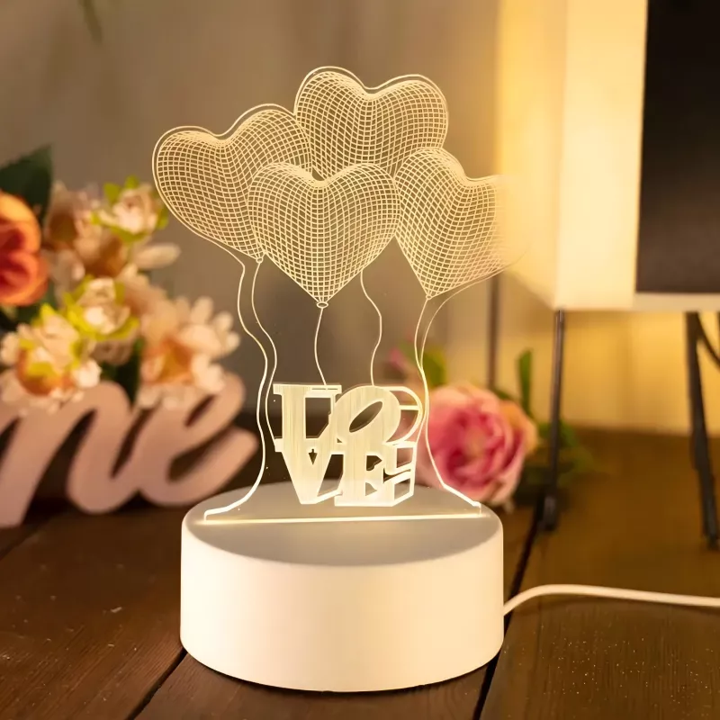 Öölamp Extralink HOME 3D optilise illusiooniga neli südant USB öölaualamp