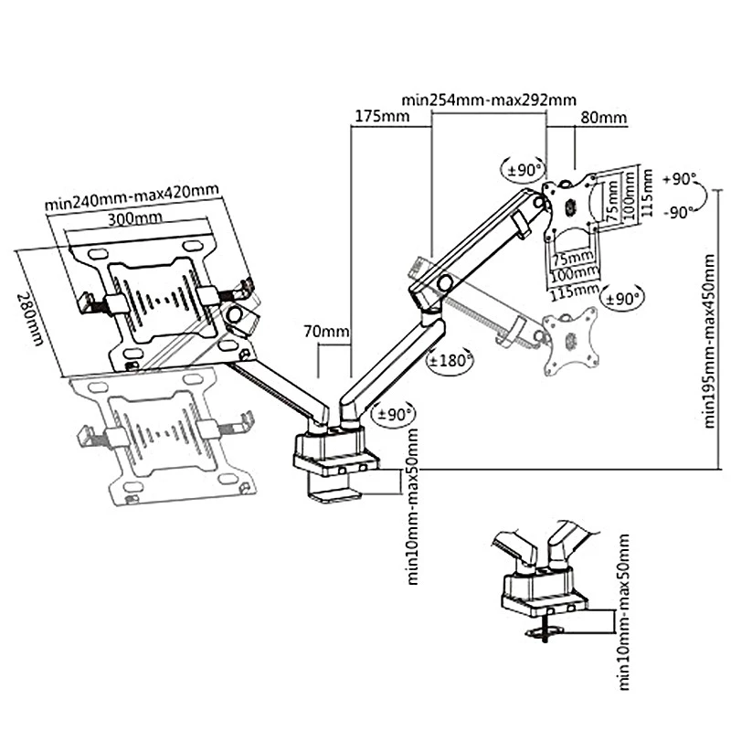 Monitor and Laptop Dual Desk Mount MACLEAN MC-813 for 17–32 inch screens, VESA 75x75/100x100