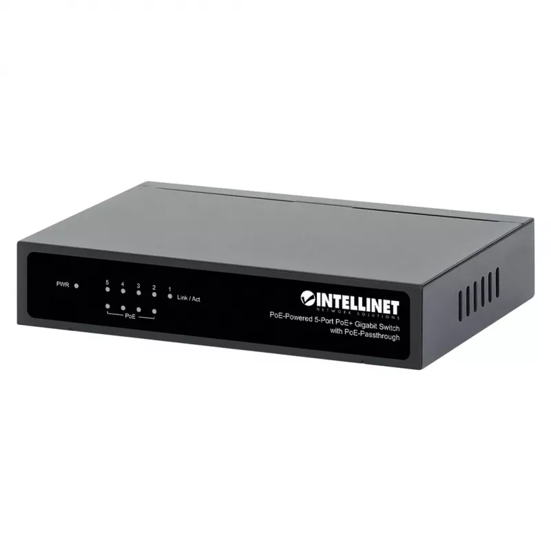 Gigabit 5xPoE läbiv lüliti, toide PoE või vahelduvvooluga, 68W