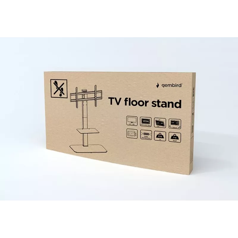 Põranda telerialus GEMBIRD TVS-86ST-01 43–86-tollistele teleritele, must, karastatud klaasist alus, VESA 100x100–600x400, max 60 kg