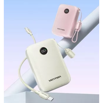 Akupank Vention 20000mAh 22,5W — 2× USB‑C, 1× USB‑A, beež