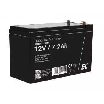 UPS-aku roheline Cell AGM05 — 12 V 7,2 Ah suletud pliiaku (VRLA), 95 mm K, 151×65 mm, 2,15 kg