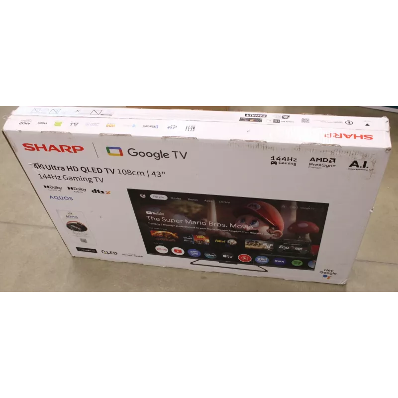 Nutiteler Sharp 43HR7265E 43-tolline (108 cm) 4K UHD LED, Google TV, Wi‑Fi, HDMI/USB/RJ45 — Must — Kahjustatud pakend
