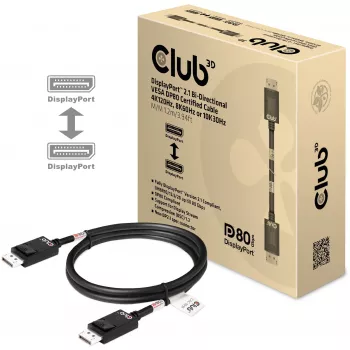CLUB3D DisplayPort 2.1 Bi-Directional VESA DP80 Certified kaabel 4K240Hz, 8K60Hz or 10K30Hz M/M 1.2m/3.94ft