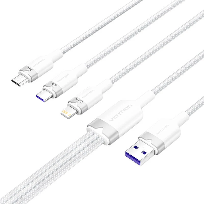 USB 2.0 A kuni 3-ühes 6A kaabel Vention CTRWG 1,5 m valge