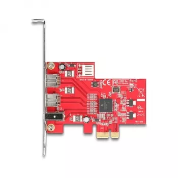 DeLOCK 90738 PCIe Firewire adapter, sisemine, IEEE 1394, punane