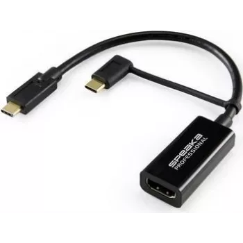 SpeaKa Professional SP-9015340 Videokaabli adapter 0,15 m USB USB-C HDMI Must (SP-9015340)