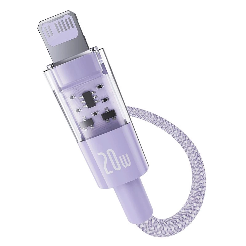 USB-C to Lightning kiirlaadimiskaabel Baseus Gem 1 m 20 W lilla, nailonümbris, 7-kontaktiline Lightning