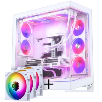 PHANTEKS NV-Seeria NV9 MK2 PC-korpus, EATX, DRGB, karastatud klaas - valge + M25 Gen2 PWM D-RGB ventilaator 3-pack - pöördtiivikuga, 140 mm, valge + DRGB komplekt