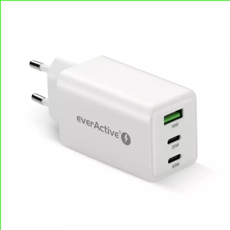 Toiteadapter everActive SQ-655Q 65W, 1×USB-A + 2×USB-C kiirlaadimine
