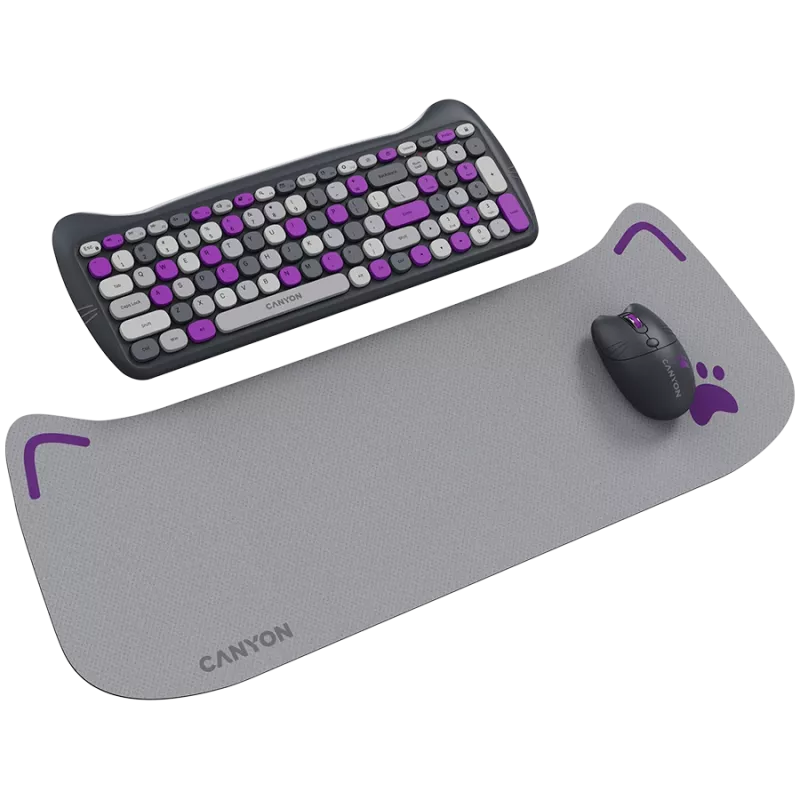 Traadita klaviatuuri ja hiire komplekt CANYON HSET-W6 Kitty Edition – violetne