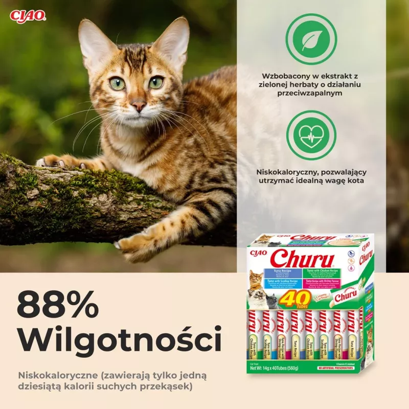 Märjad kassi maiused INABA Churu Variety Box — Tuunikala, 40 × 14 g pastakotikesed, teraviljavaba, gluteenivaba