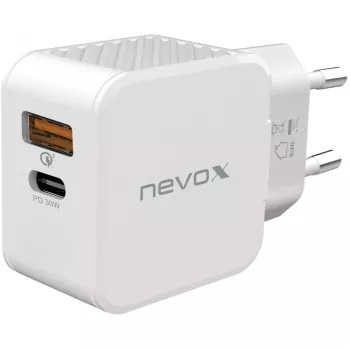 nevox USB PD Type C + USB QC 3.0 laadija 30 W valge (2009)