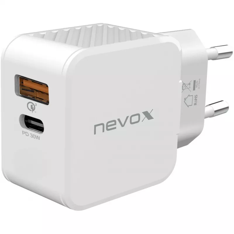 nevox USB PD Type C + USB QC 3.0 laadija 30 W valge (2009)