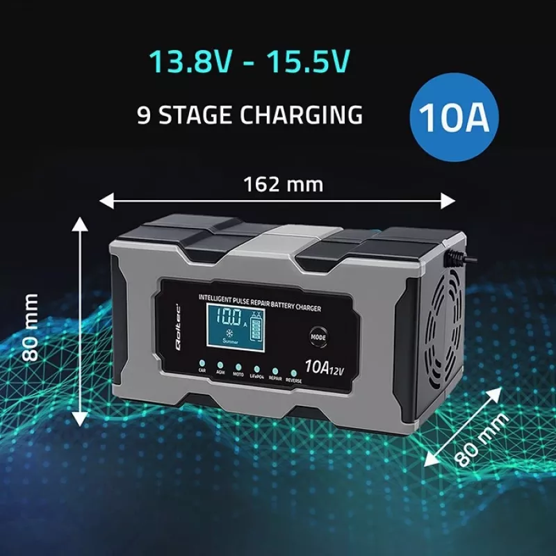 Laadija QOLTEC 52493 12V 10A AGM-akude parandusfunktsiooniga
