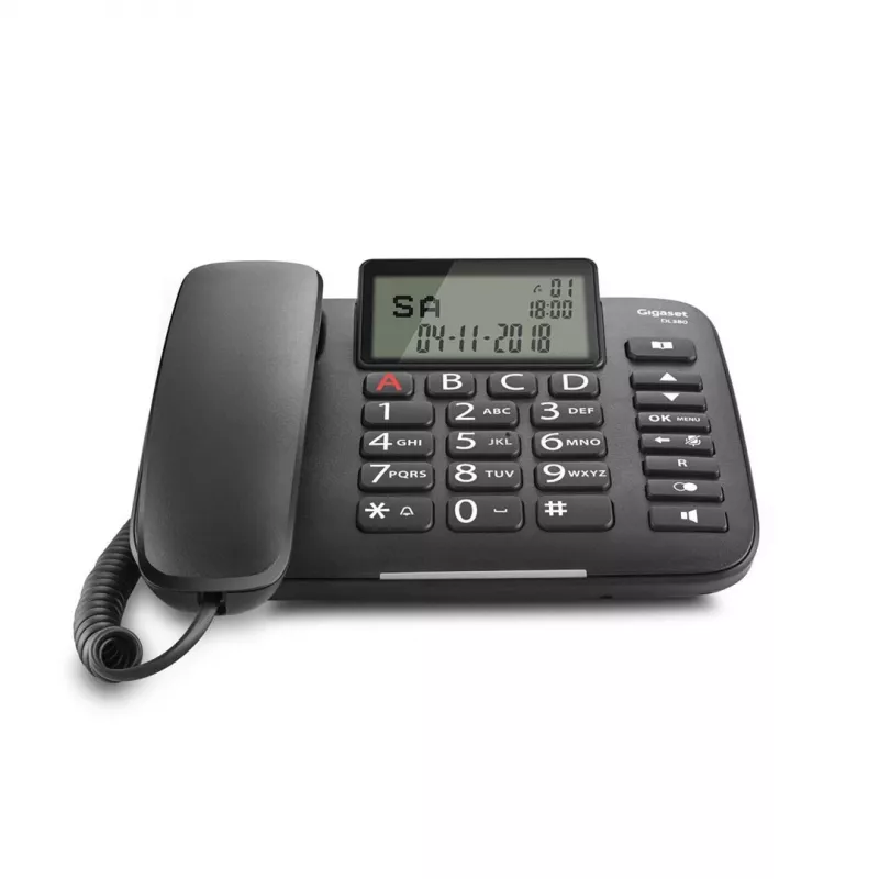 Analoogtelefon Gigaset DL380 helistaja ID-ga, juhtmega telefonitoru, must