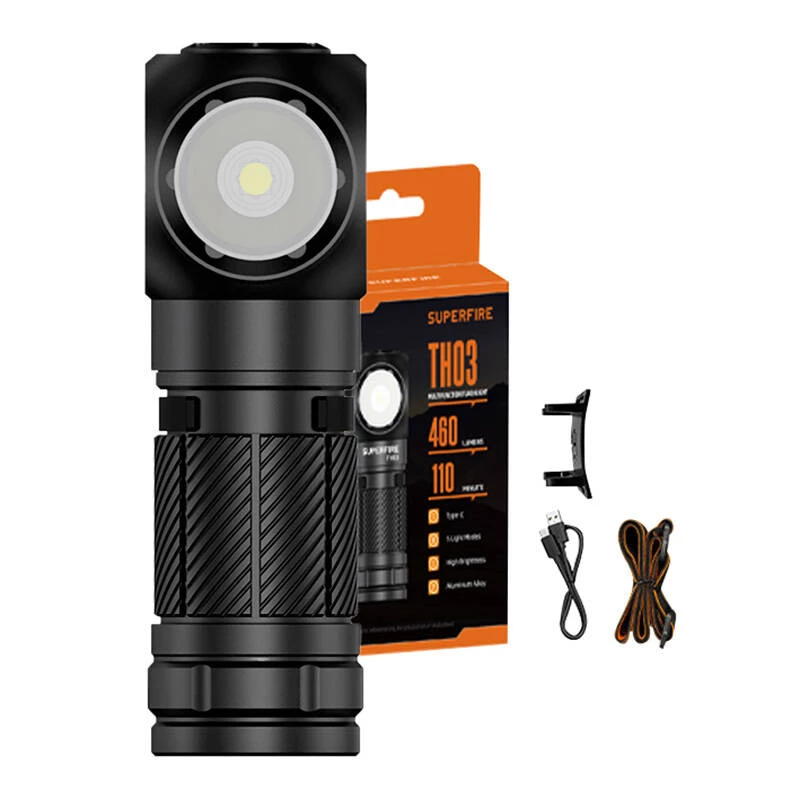 Taskulamp Superfire TH03 460 lm USB-C laetav käeshoitav LED tõrvik