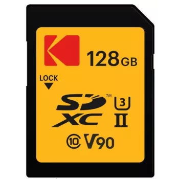 Mälukaart Kodak EKMSD128GUHS2V2K SDXC UHS-II 128 GB, lugemine 300 MB/s, kirjutamine 270 MB/s, U3 V90, Klass 10