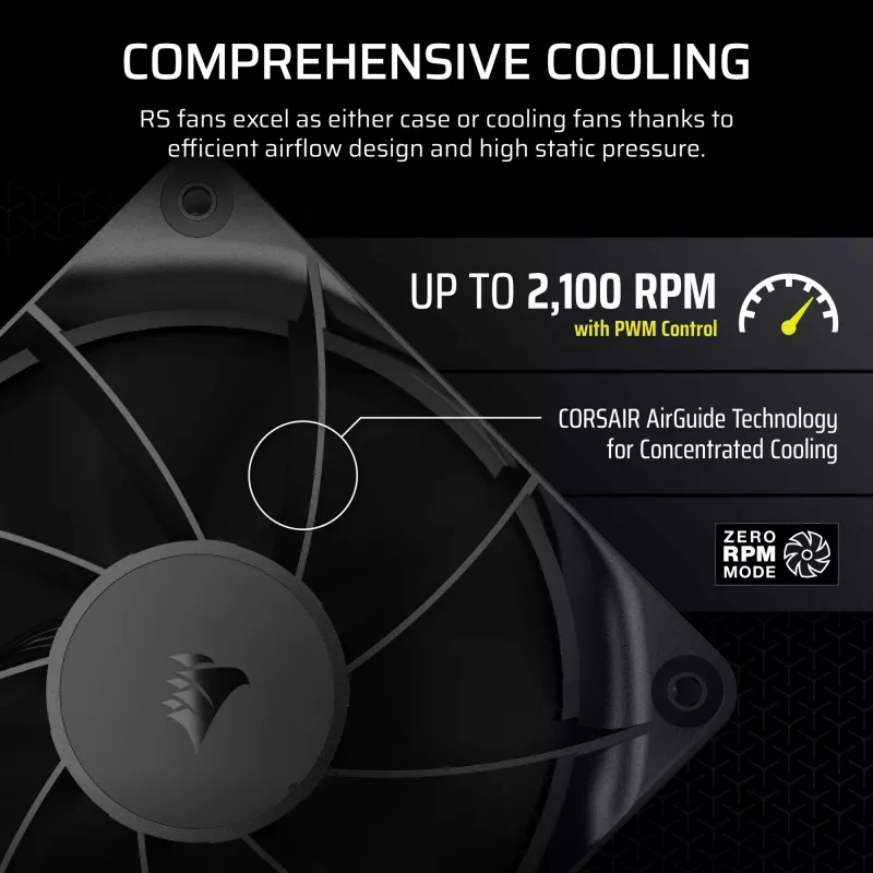 Ventilaator Corsair RS120 12 cm Must 420-2100 RPM 3 tk