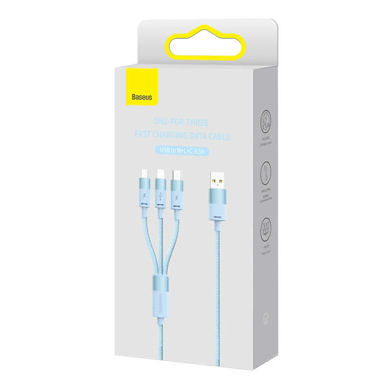 3in1 USB-kaabel Baseus StarSpeed Series, USB-C + Micro + Lightning 3,5A, 1,2 m (sinine)
