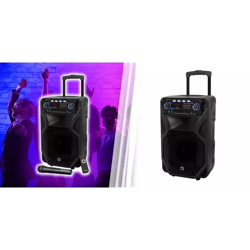 Kaasaskantav karaokekõlar MANTA SPK5021PRO 20W, 12-tolline bassikõlar, 80W RMS, Bluetooth, aku kuni 5h, SD/USB, mikrofoni- ja kitarrisisendid