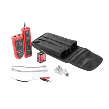 LANBERG võrgukaabli tester NT-0501 — RJ-11/RJ-12/RJ-45 tugi, maksimaalne pikkus 250 m, sisseehitatud aku, LED-indikaatorid, must