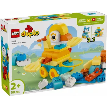 Mänguasjakomplekt LEGO DUPLO 3-in-1 Loomad ratastel 10448 — DUPLO ehita-ja-mängi loomad, 58 tk, vanus 2+
