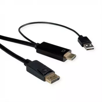 ROTRONIC-SECOMP Roline - Videokabel - HDMI, USB (nur Strom) männlich zu DisplayPort männlich - 2 m - abgeschirmt - Schwarz - unterstützt 4K 60 Hz (384