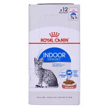 Märg kassitoit Royal Canin Indoor Sterilized 12 x 85 g — linnuliha, täiskasvanud steriliseeritud toakassid