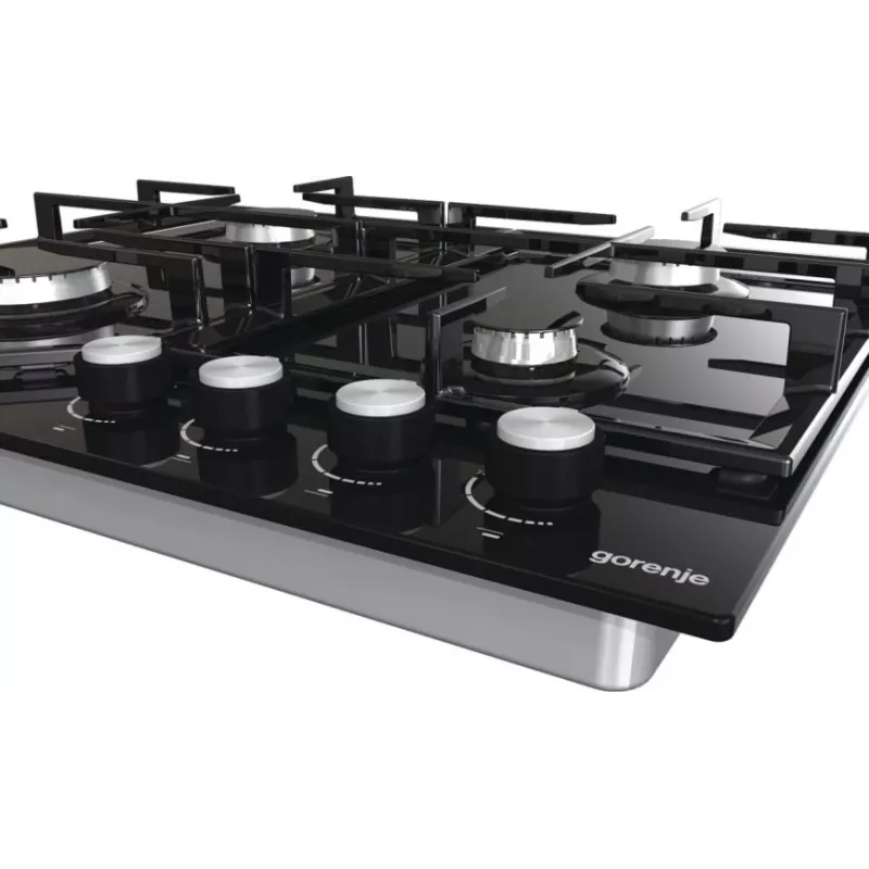 Gaasipliit Gorenje GT641KB, sisseehitatav 60 cm, 4 gaasitsooni, karastatud klaas, malmist restid, pöördnupud