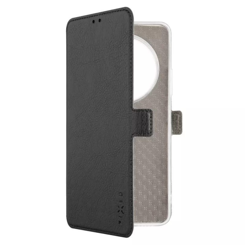 Nahast raamatustiilis ümbris FIXED, Xiaomi Redmi 14C, must — esi- ja tagakaitsega ümbris