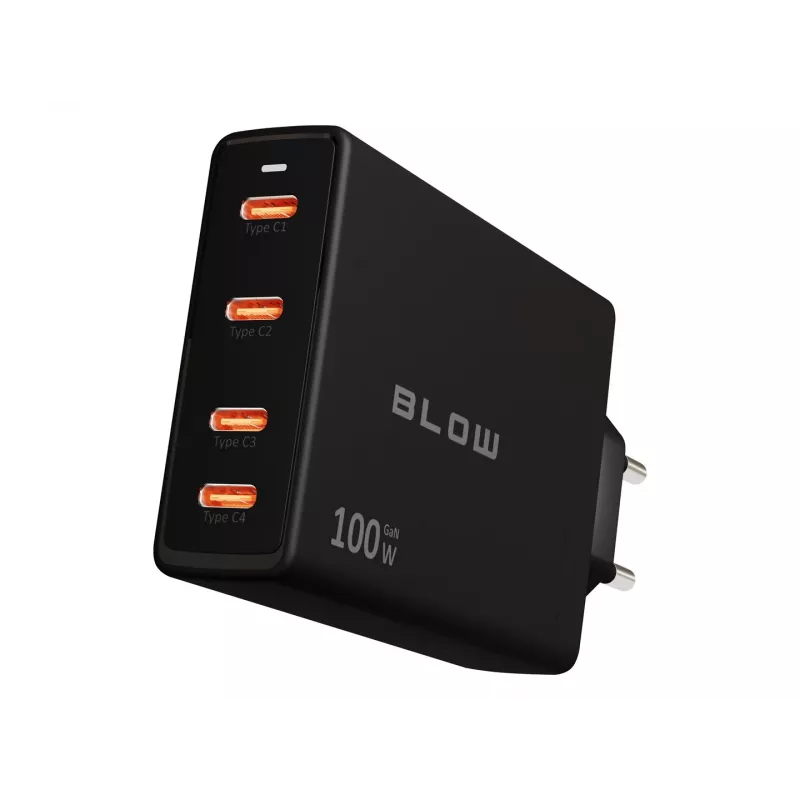 Seinilaadija BLOW 4×USB-C PD 100W GaN, 4 porti, PD 3.0, PPS, 200–240 V sisend