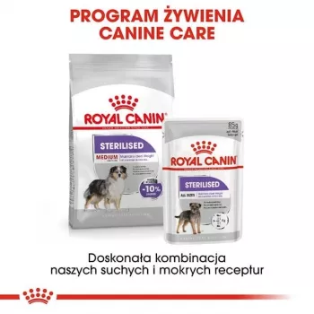 Kuiv koeratoit Royal Canin Medium Sterilised Adult 12 kg — steriliseeritud keskmise tõu täiskasvanud koertele, linnuliha, valk 28%, rasv 13%
