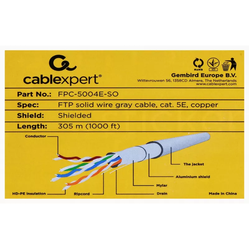 Gembird 305m Cat5e FTP võrgukaabel hall F/UTP (FTP)