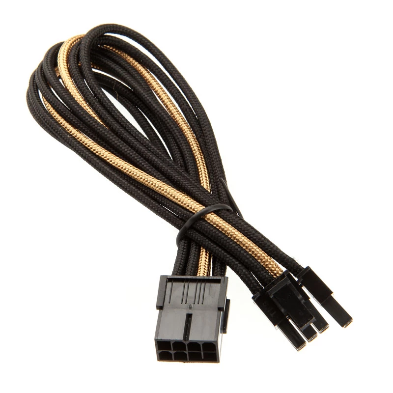SilverStone PCI-8-Pin to PCIe-6+2-Pin kaabel, 250 mm - must/kuldne