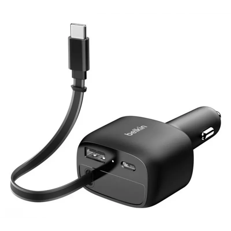 Belkin 75W 2-pordiline sissetõmmatava USB-C kaabliga auto - Kaabel (CCC001HQBK)