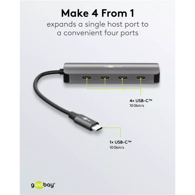 Goobay Slim 4-Port USB-Hub USB-C kuni 10 Gbit/s - -Plug> 4x (76565)